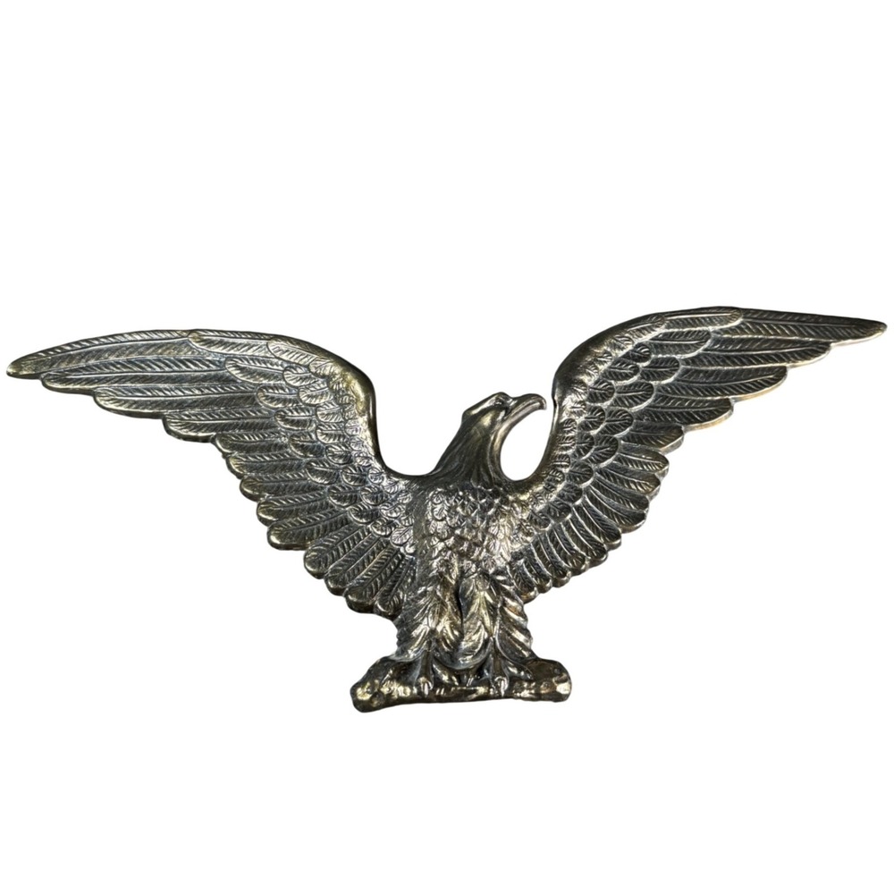 Vintage Cast Metal Spread Wing Eagle Wall Hanging Plaque Gold Bronze Tone 19in